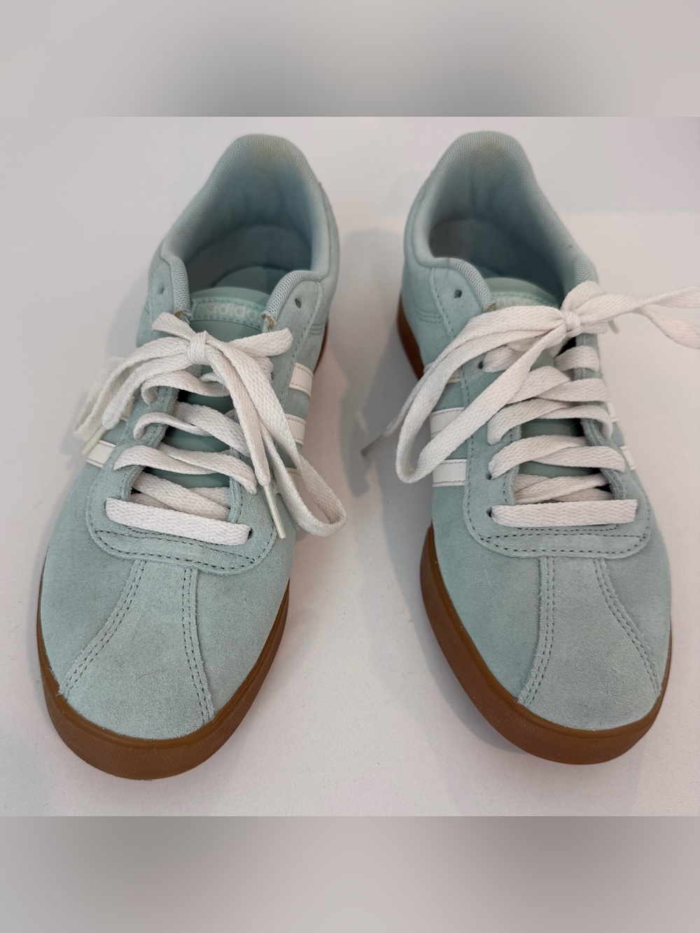 adidas mint suede VL court sneakers with white stripes and gum soles